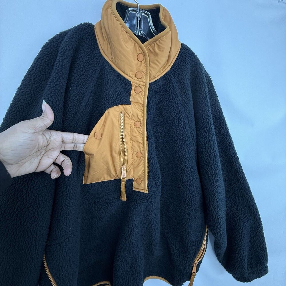 Free People Hit The Slopes Colorblock Pullover Fleece Womens XL Black & Tan - Picture 16 of 16